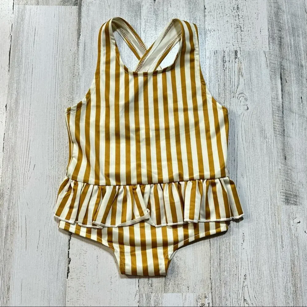 Girl's Toddler Swimsuit Striped Racerback Ruffled One-Piece